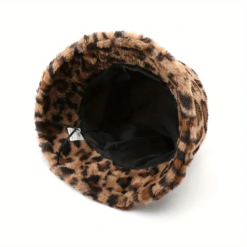 Women's Leopard Print Plush Bucket Hat