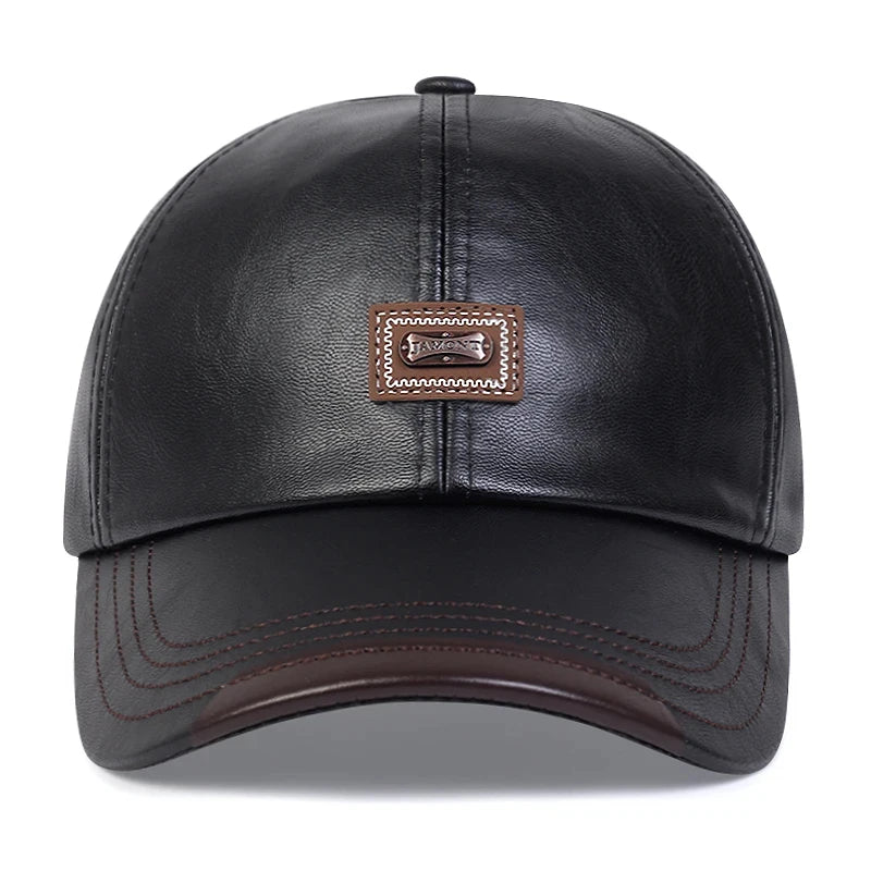 PU Leather Letter Label Baseball Cap