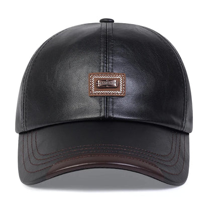 PU Leather Letter Label Baseball Cap