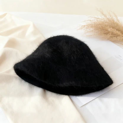 Korean Angora Rabbit Fur Winter Bucket Hat
