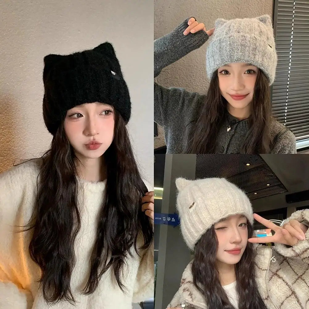 Cute Cat Ear Wool Winter Bucket Hat