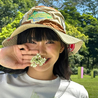 Retro Patch Color Block Bucket Hat