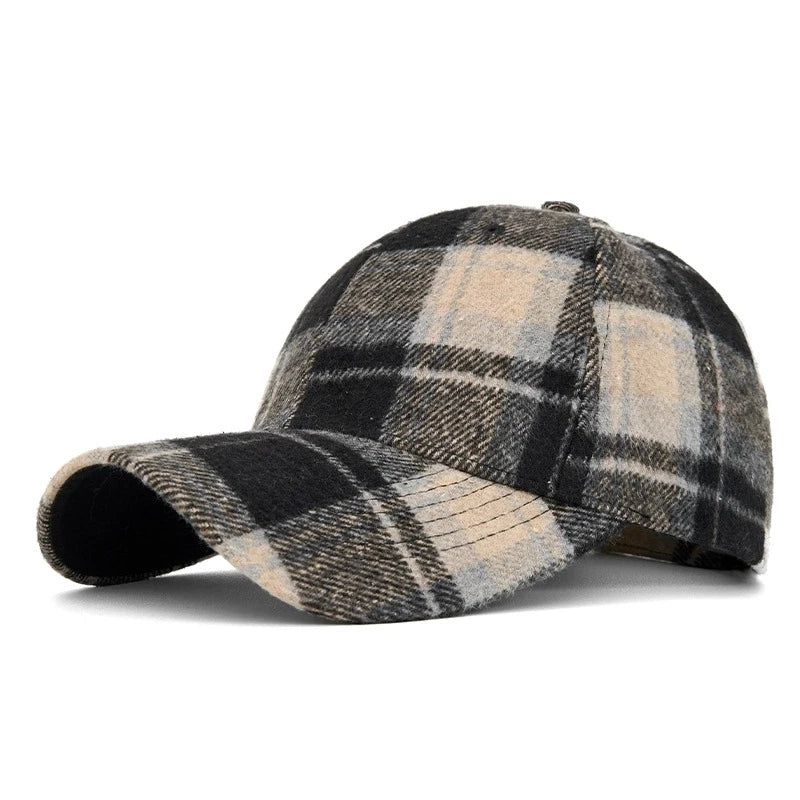 Classic Plaid Hard Brim Face Slimming Duckbill Baseball Hat
