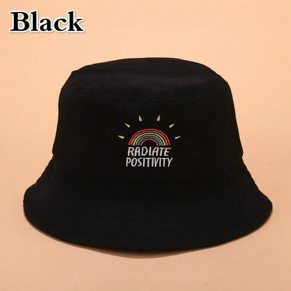 New Unisex Foldable Embroidered Bucket Hat Rainbow Print