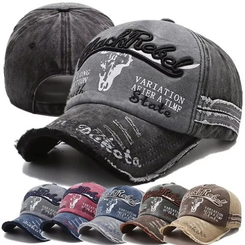 Vintage Letter Embroidery Cow Baseball Cap Unisex