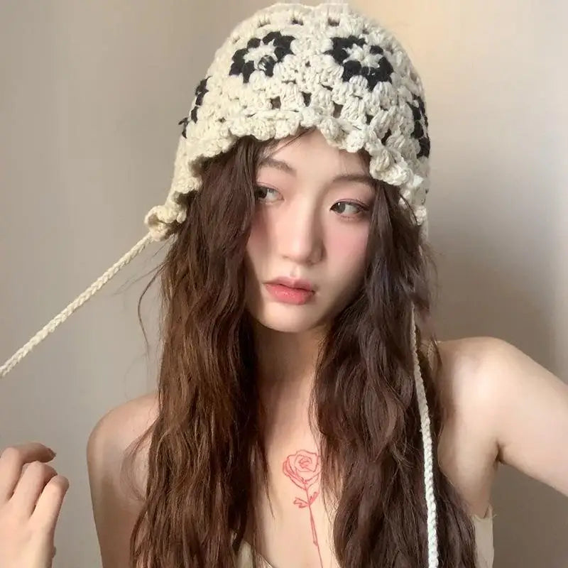 Handmade Floral Lace Crochet Y2K Bucket Hat