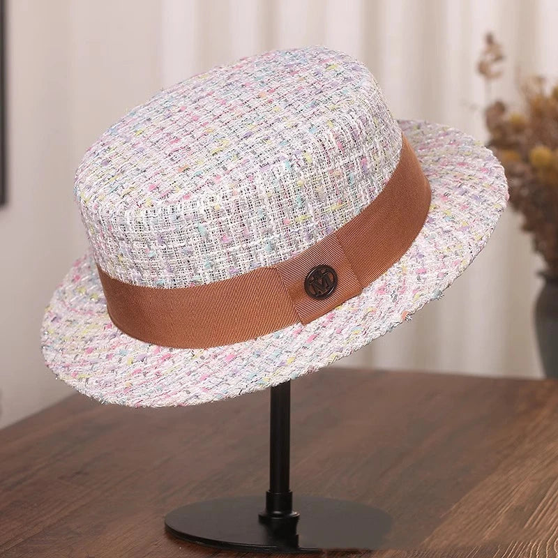 Xiao Xiang Pearl Tweed Flat Top Bucket Hat