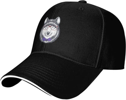 Husky Glasses Bow Tie Baseball Cap