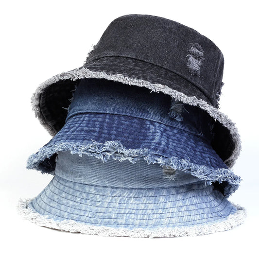 Unisex Solid Color Distressed Cowboy Bucket Hats