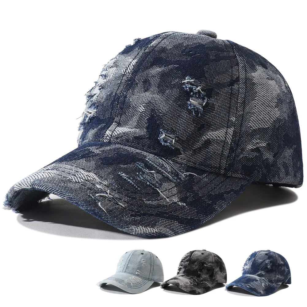 Vintage Distressed Denim Hip Hop Streetwear Baseball Cap