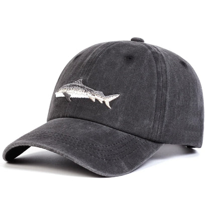 Unisex Shark Embroidery Washed Baseball Cap