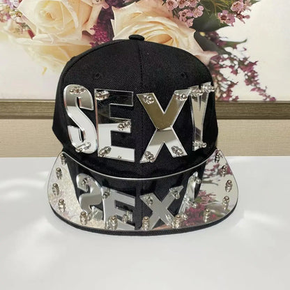 Glitter Rivet Hip Hop Snapback Cap