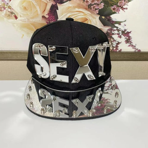 Glitter Rivet Hip Hop Snapback Cap