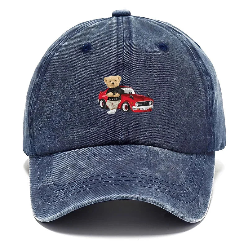 Vintage Washed Cotton Teddy Bear Pattern Baseball Cap
