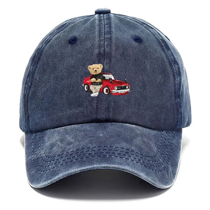 Vintage Washed Cotton Teddy Bear Pattern Baseball Cap