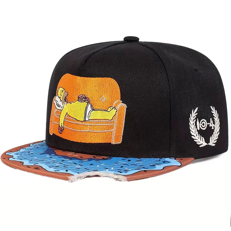 Unisex Donut Lazy Sofa Embroidery Flat Brim Hip Hop Baseball Cap