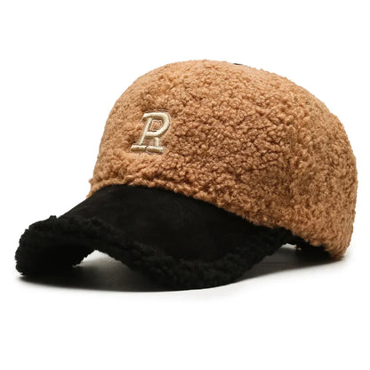 Big Letter Embroidered Lambswool Baseball Cap