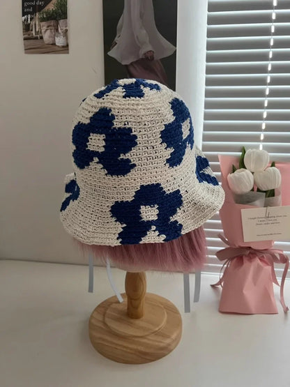Korean Flower Cotton Crochet Sun Bucket Hat