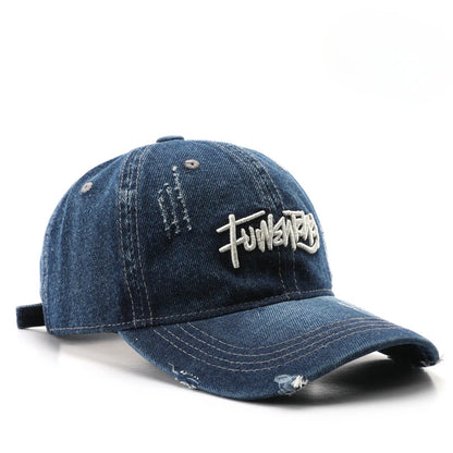 Japanese Retro Washed Denim Letter Baseball Cap