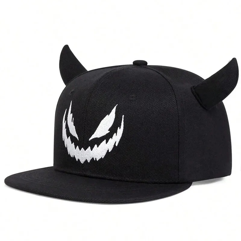 Smiling Face Cow Horn Snapback Cap