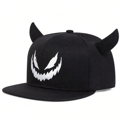 Smiling Face Cow Horn Snapback Cap