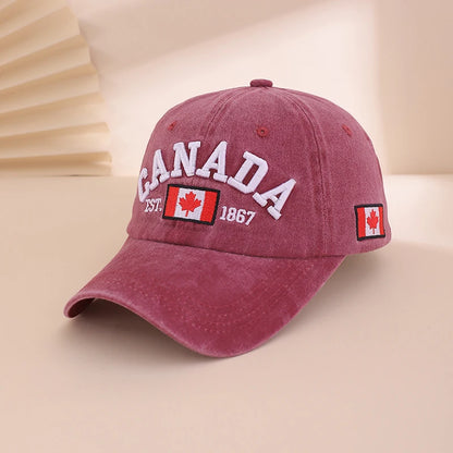 Retro Washed Maple Leaf Embroidered Baseball Cap