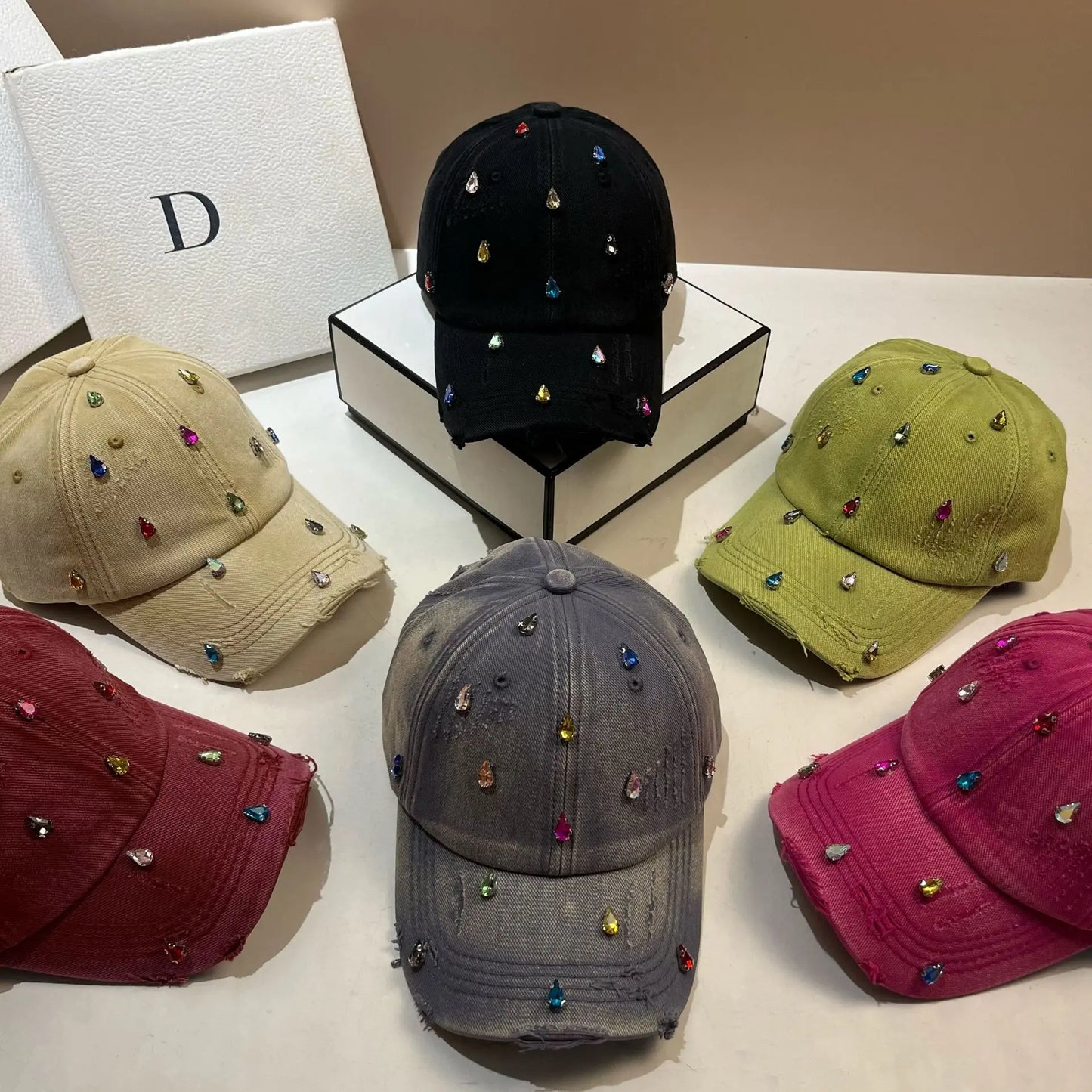 Luxury Rhinestone Washed Distressed Baseball Cap