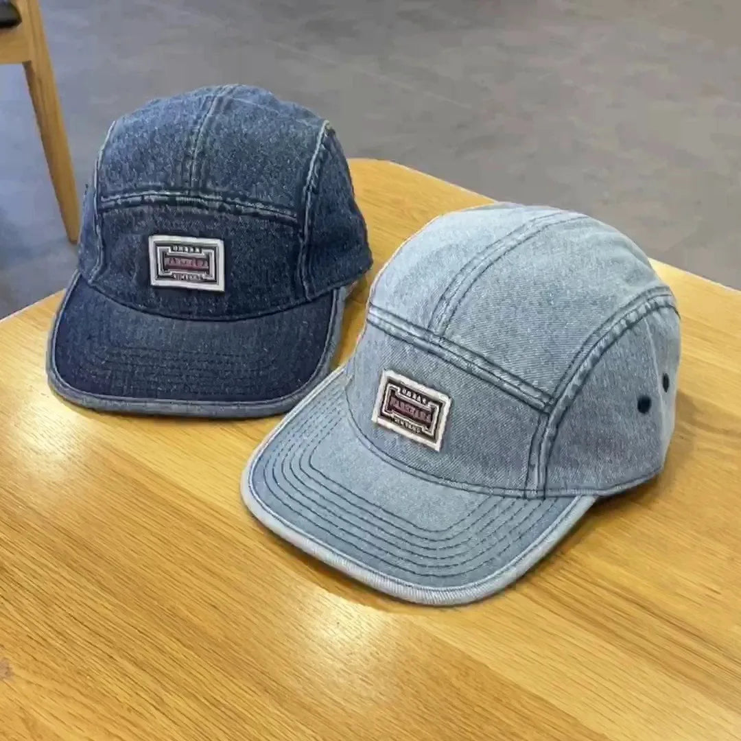 Vintage Denim Flat Brim Baseball Cap Unisex Snapback