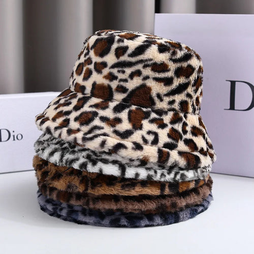 Winter Leopard Fleece Fisherman Bucket Hat