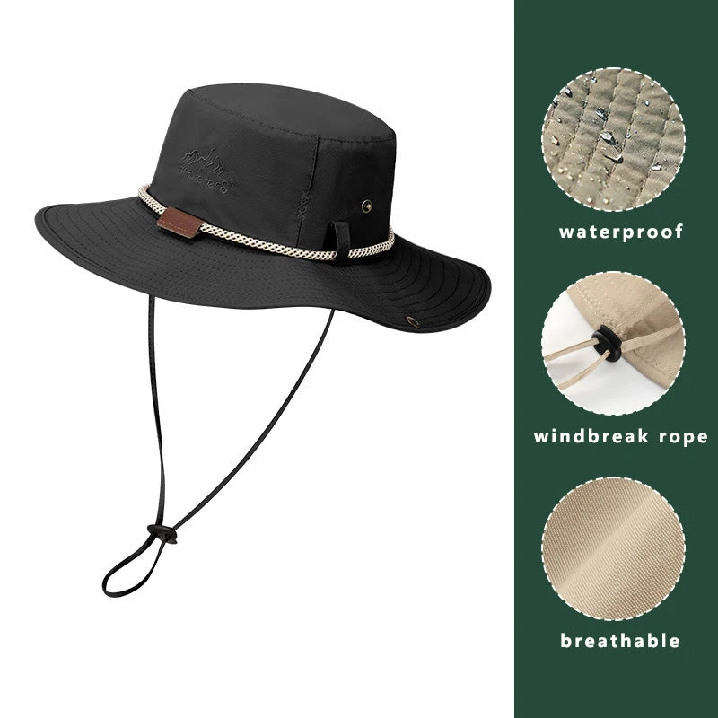 Men Waterproof Leather Chain Bucket Hat
