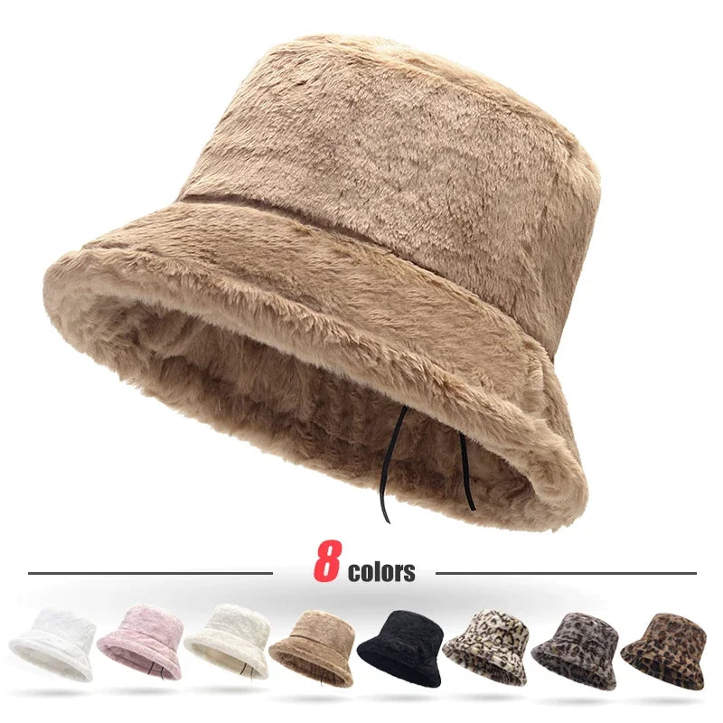 Women's Thickened Plush Leopard Bucket Hat