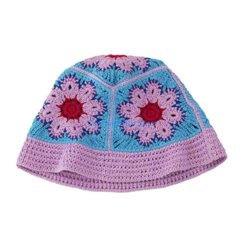 Handcrochet Elegant Knitted Flower Sunproof Bucket Hat