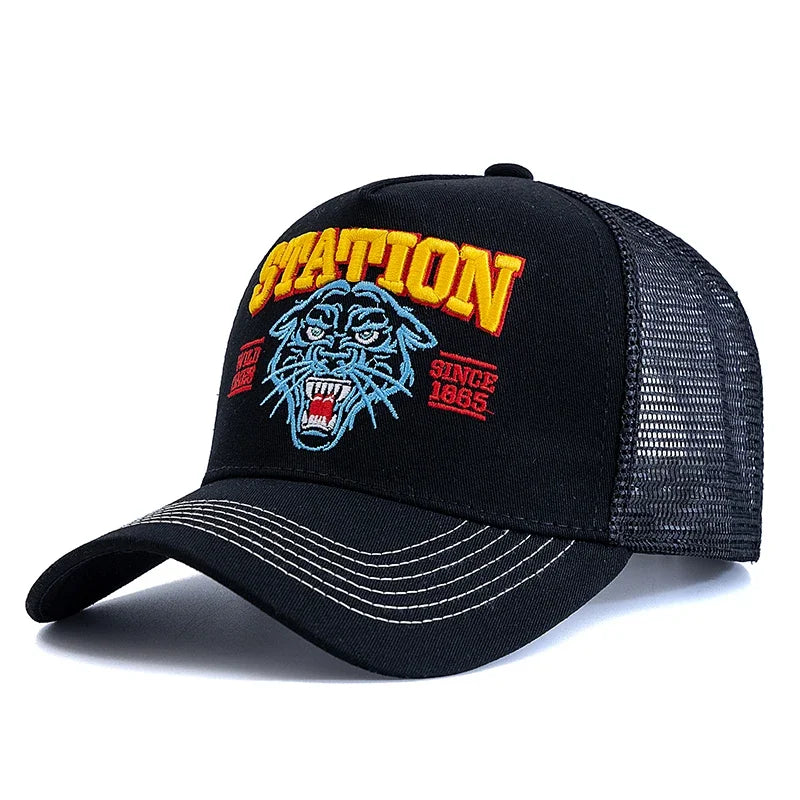 Tiger Head Embroidered Mesh Baseball Cap
