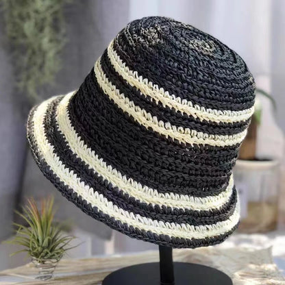 Woven Straw Striped Foldable Summer Bucket Hat