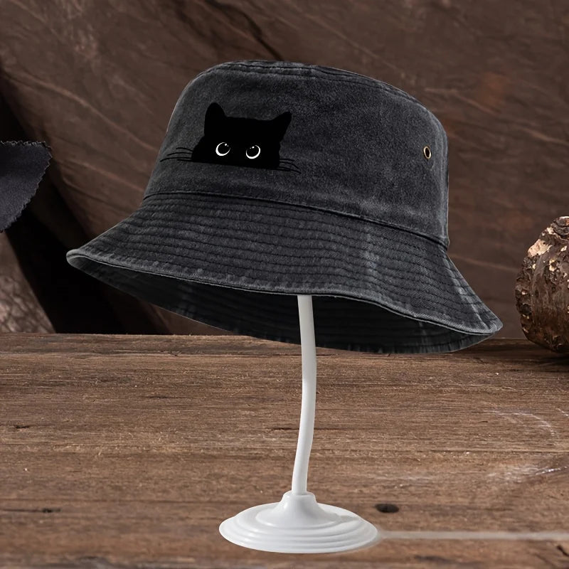 Vintage Black Cat Print Bucket Hat