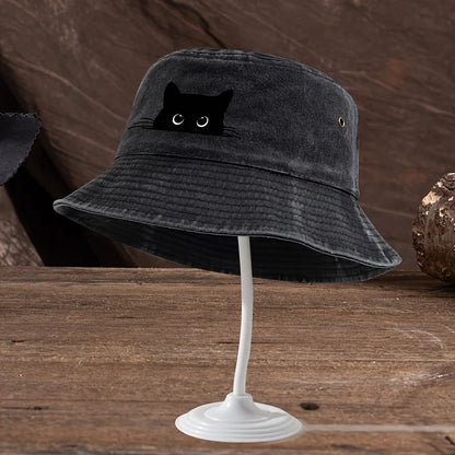 Vintage Black Cat Print Bucket Hat