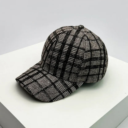 Autumn Winter Woolen Baseball Cap Versatile Retro Check British Style