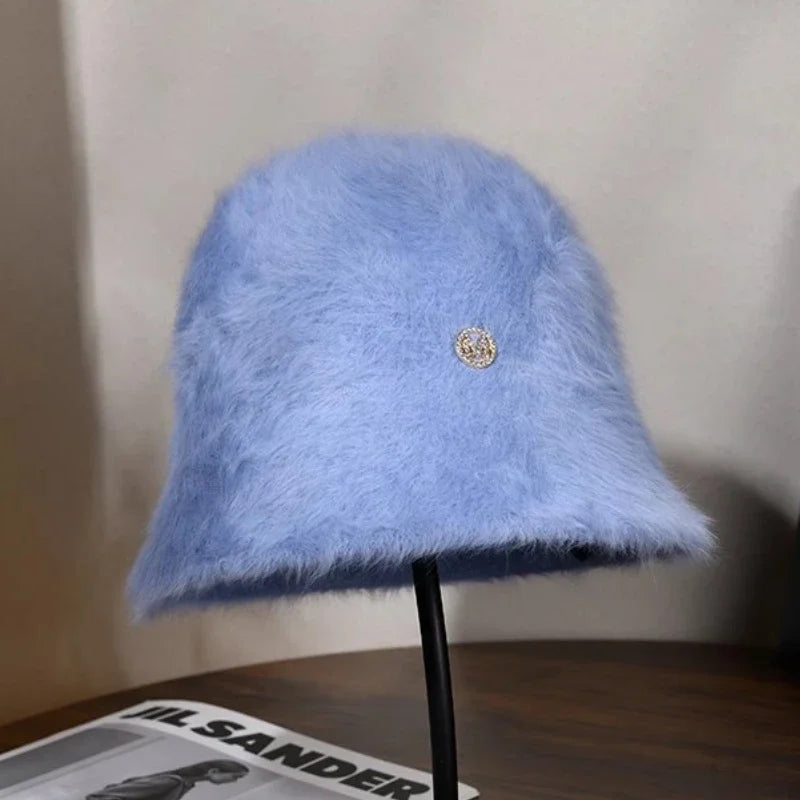 Cute Fleece Solid Color Winter Bucket Hat