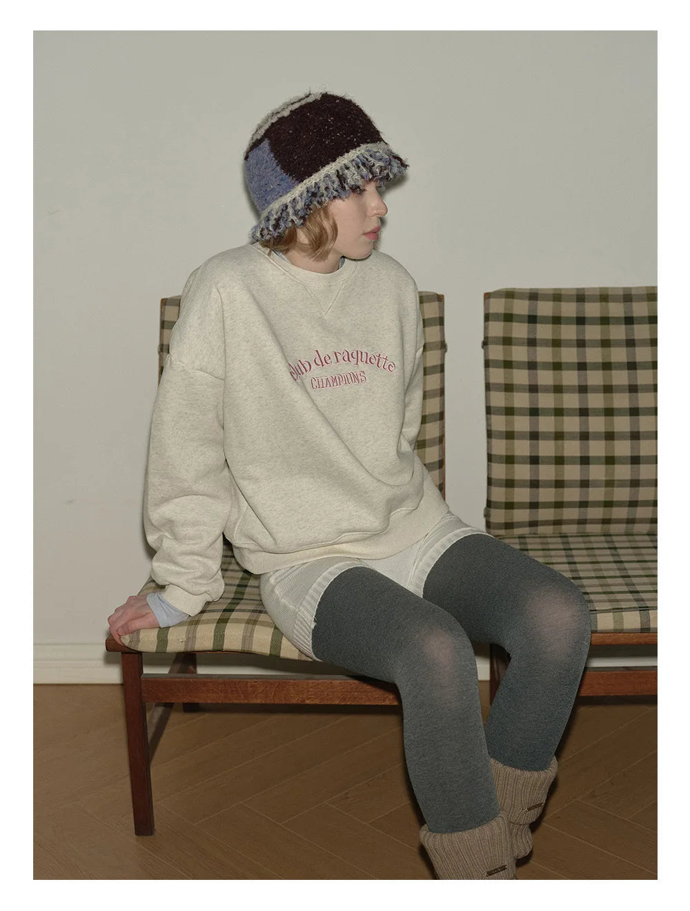 Color Block Fringe Knit Bucket Hat