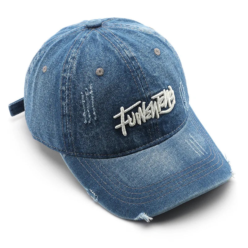 Japanese Retro Washed Denim Letter Baseball Cap