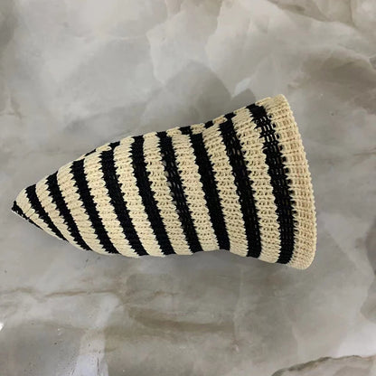 Striped Hollow Weave Breathable Summer Bucket Hat