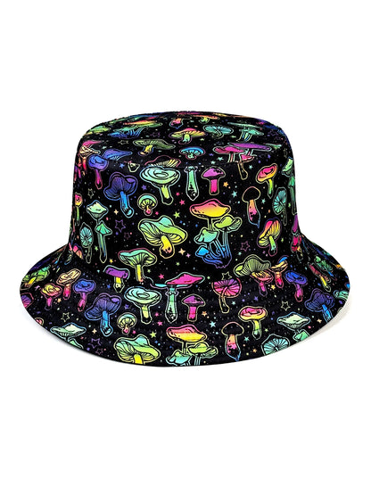 Dreamy Colorful Mushroom Reversible Foldable Bucket Hat