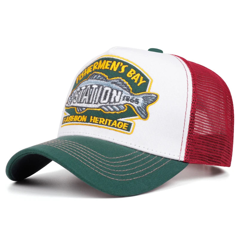 Unisex STATION Fishbone Embroidered Trucker Baseball Cap
