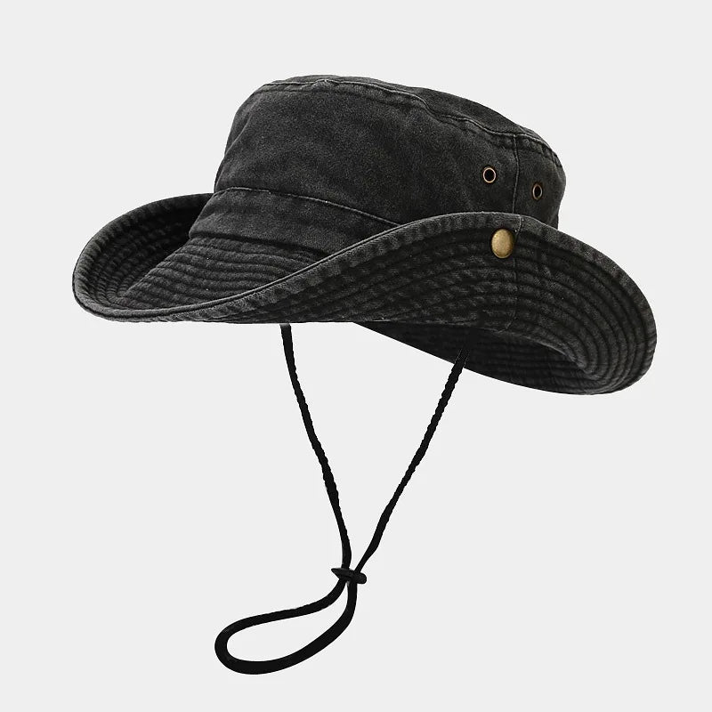 Washed Distressed Large Brim Bucket Hat