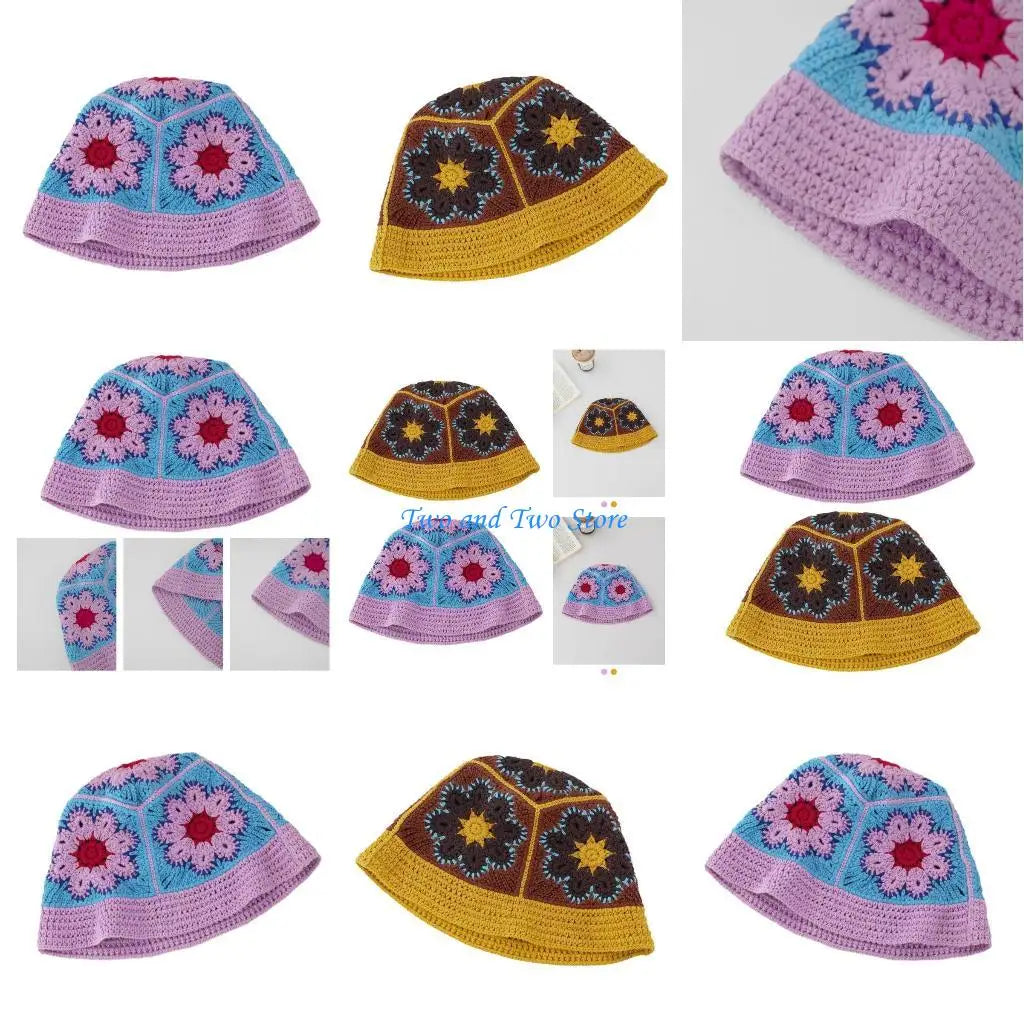 Handcrochet Elegant Knitted Flower Sunproof Bucket Hat