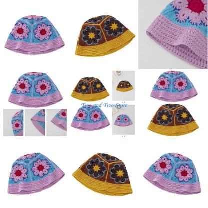 Handcrochet Elegant Knitted Flower Sunproof Bucket Hat
