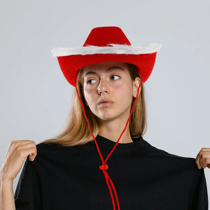 Red Western Cowgirl Hat with White Brim