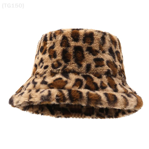 Women's Leopard Print Plush Thermal Bucket Hat