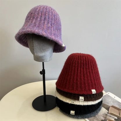 Korean Pit Striped Knitted Winter Bucket Hat