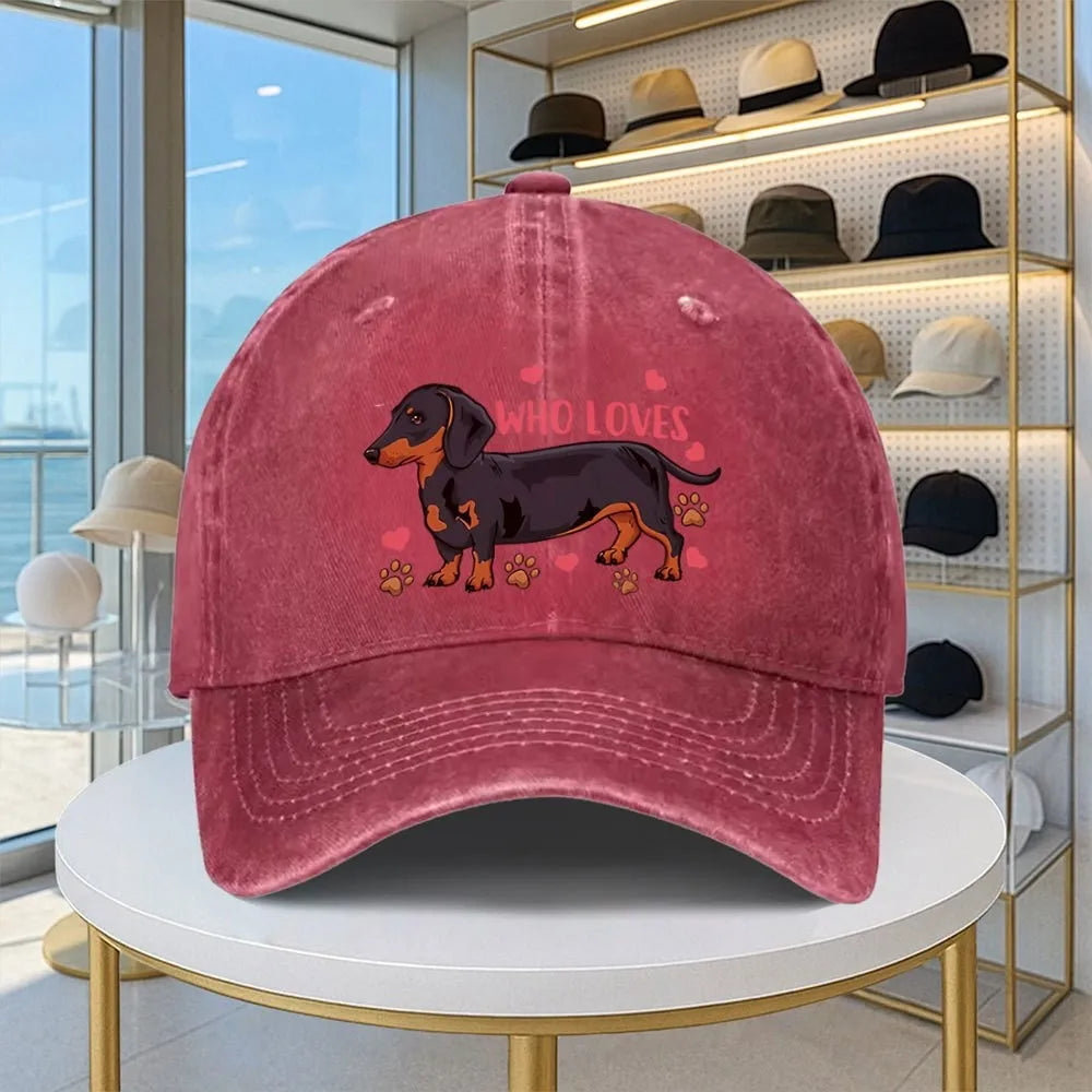 Dachshund Love Graphic Washed Cotton Baseball Cap